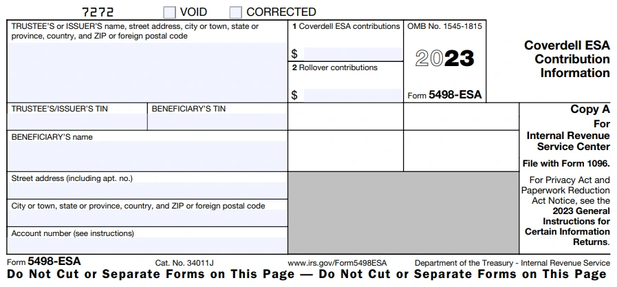 IRS Form 5498 ESA 2023